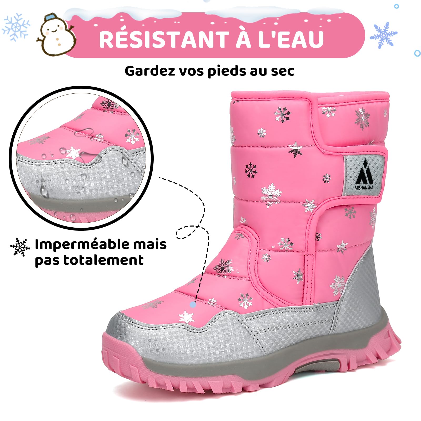 Mishansha Bottes d'hiver Chaudes Bottes de Neige Doublées 26-37 EU