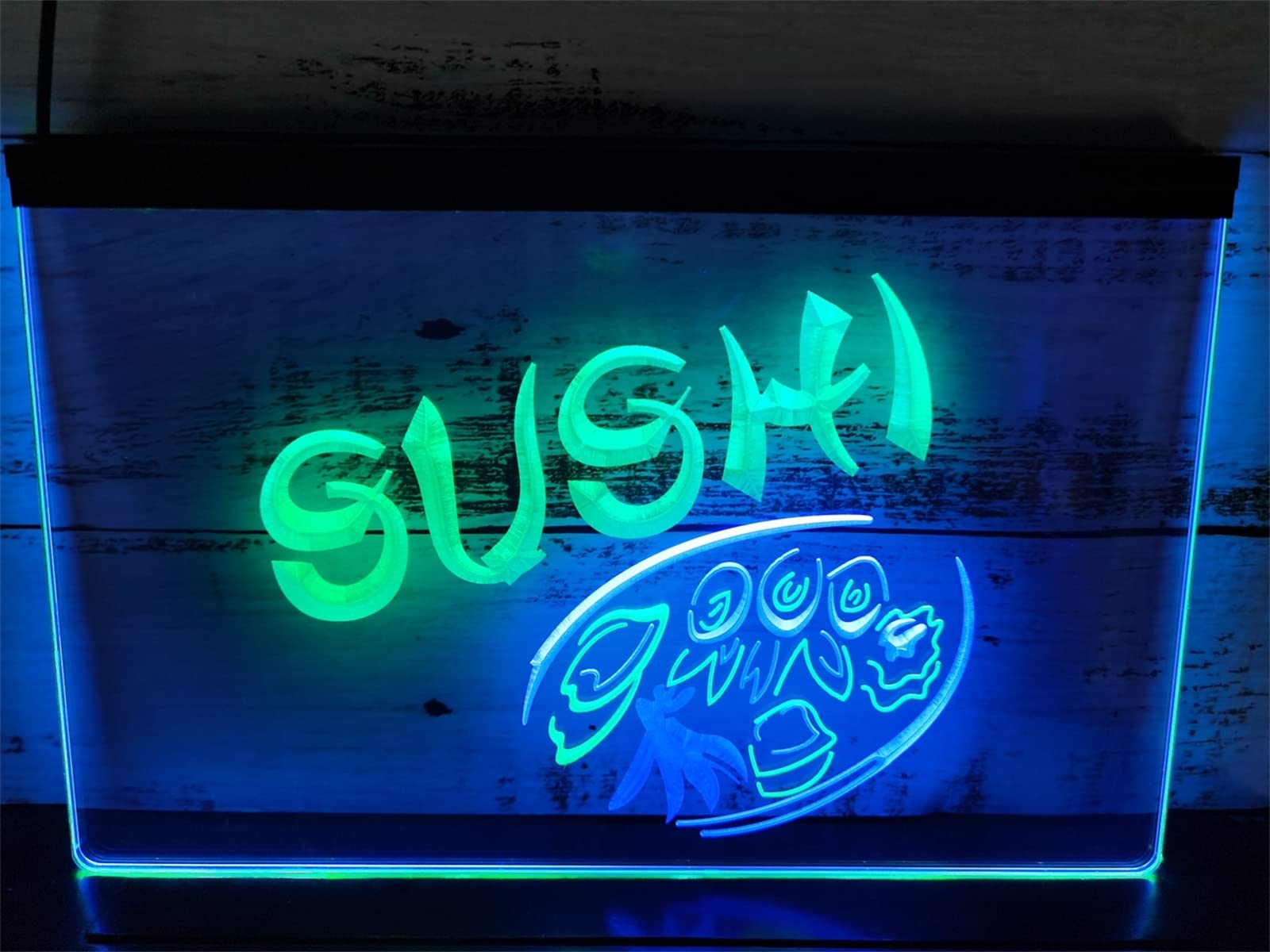 REWIS Letreros de neón LED para Sushi, Luces de neón con atenuación de 3 Niveles alimentadas por USB, para decoración de Pared de restaurantes japoneses.,Green Blue,40x30cm