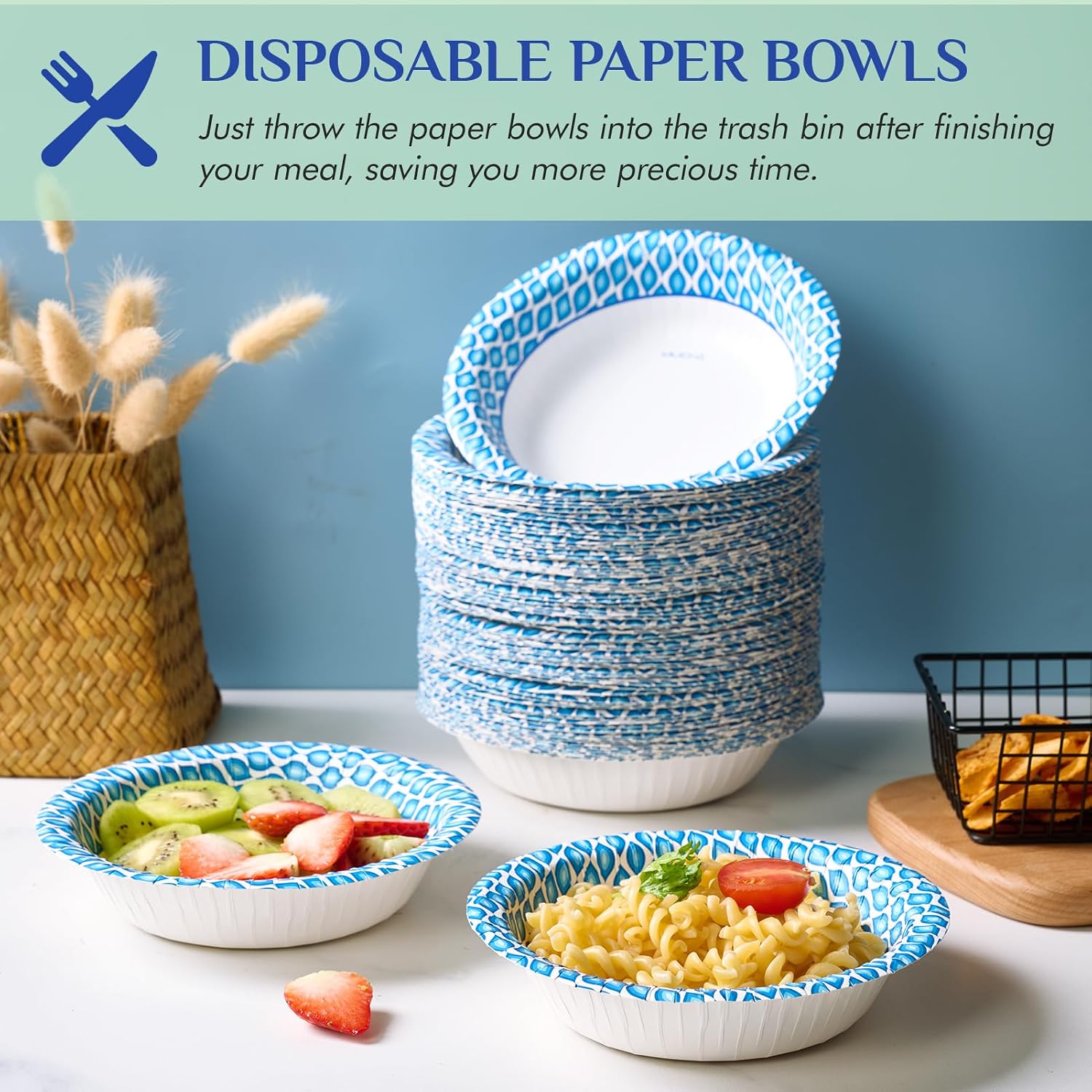 MUCHII 180 Count Paper Bowls 16 oz, Printed Soak Proof Disposable Bowls Bulk for Breakfast, Lunch, and Dinner Meals