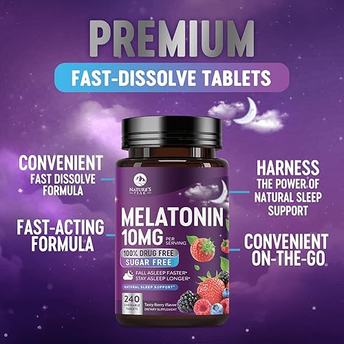 Miniatura 8 de Melatonina 10mg - Suplementos de apoyo para dormir de disolución rápida para adultos - Tabletas de melatonina extra fuertes de 10 mg para apoyo al