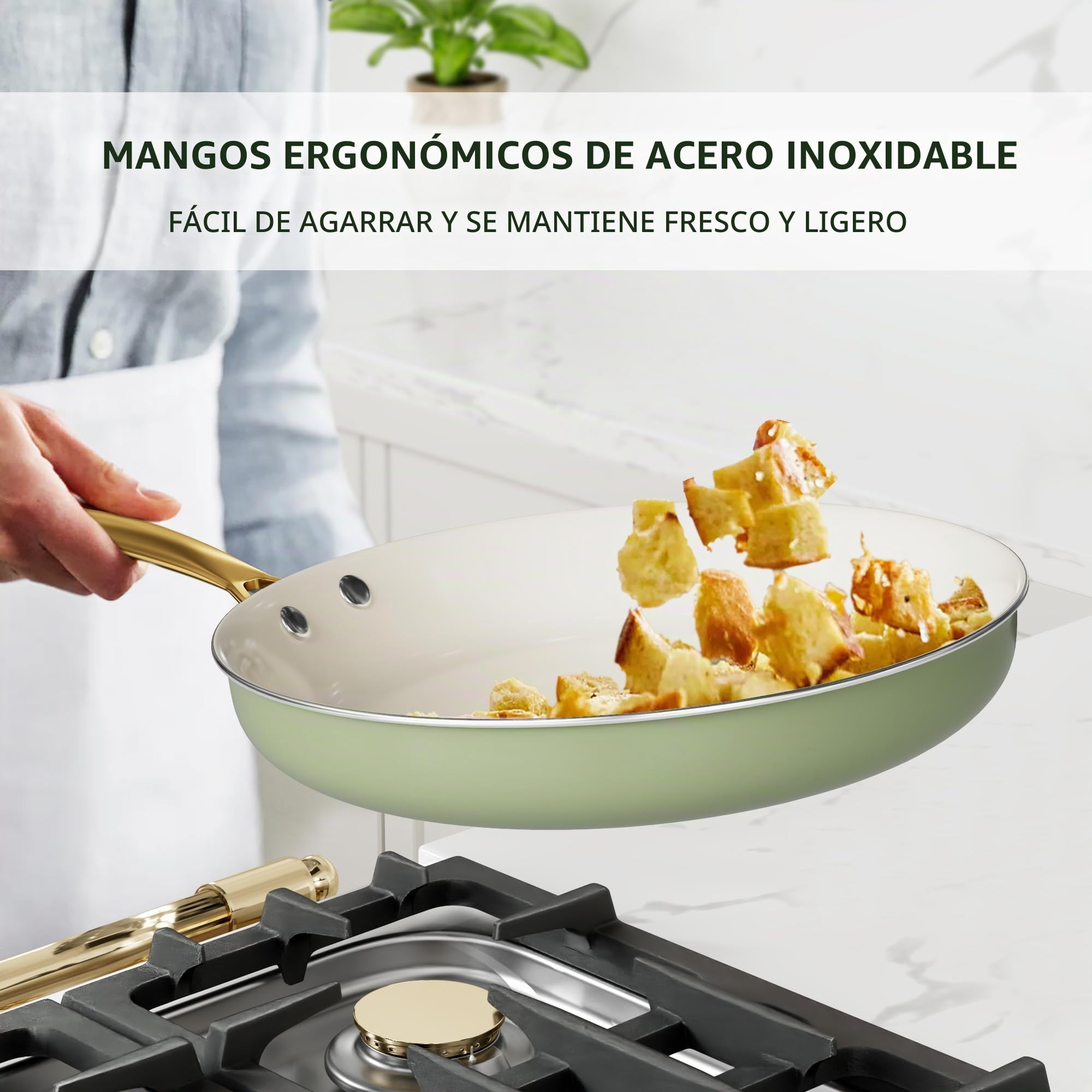 RIOVARM Inducción Juego de ollas y sartenes con Tapas, Cerámica Antiadherente Batería de cocina con juego de espátulas, Juego Esencial de Cocina para Regalos de Cocina, Olla, Sartén, Sin PFOA