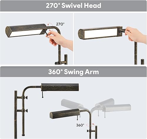 Miniatura 4 de VONLUCE Lámpara de escritorio rústica, lámpara de mesa de metal ajustable de estilo industrial, lámpara de lectura regulable para sala de estar,