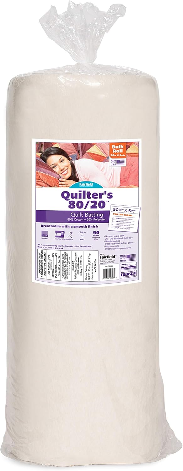 Fairfield Quilter’s 80/20 Quilt Batting, Premium Cotton and