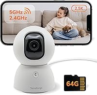 Sensforge 2.5K Pan-Tilt Indoor Dome Security Camera: 360° AI Human/Pet Detection, 2-Way Audio, Dual WiFi, 64GB SD Card Included, White