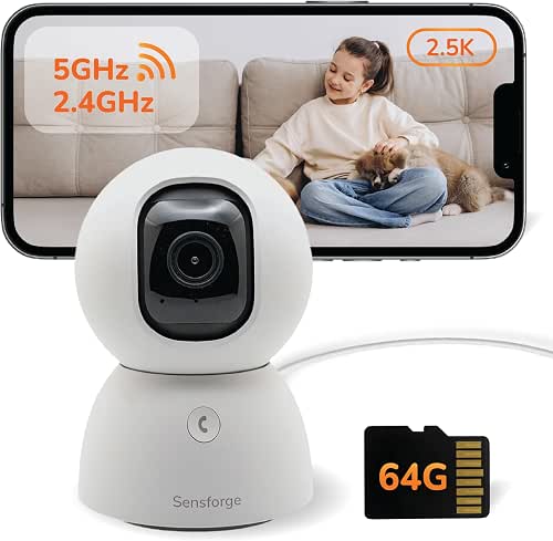 Sensforge 2.5K Indoor Pan-Tilt Dome Security Camera, 360° Coverage, AI