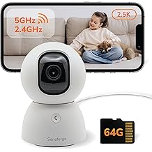 Sensforge 2.5K Indoor Pan-Tilt Dome Security Camera, AI Human &amp; Pet Detection, 360&deg; Coverage, Two-Way Audio, Dual-Band Wi-Fi (2.4G/5G), 64GB SD Card Included, No Monthly Fees