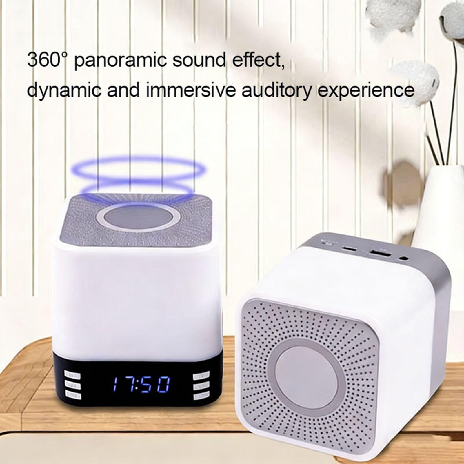 Cuifati Wecker mit Kabelloser Aufladung für das Schlafzimmer, 15 W, Schnell Aufladbarer Bluetooth 5.3-Wecker mit Schlafgeräuschmaschine mit Weißem Rauschen, 360°-Panorama-Nachtlicht für (Black)
