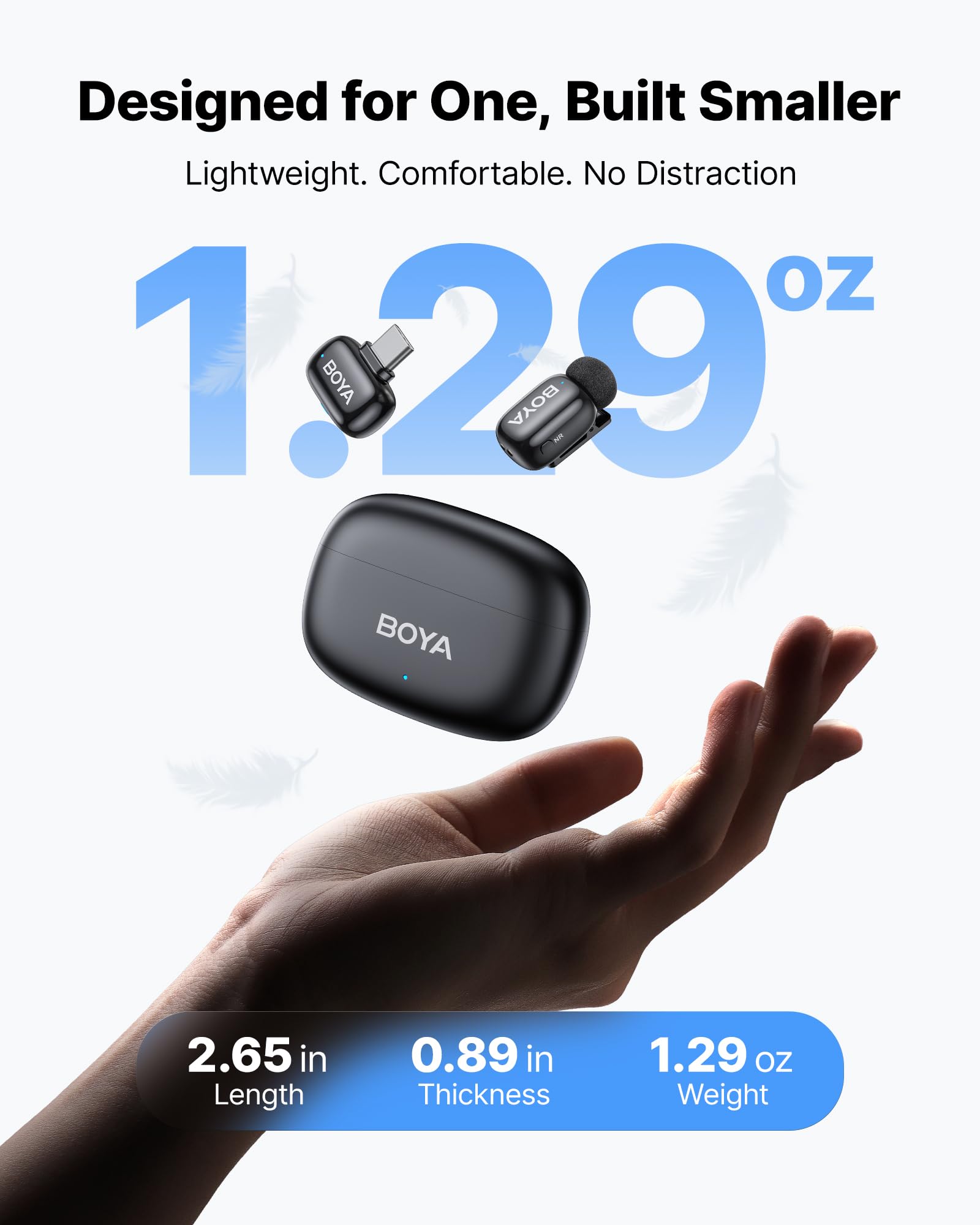 BOYA Mini 2 Micrófono Teléfono Móvil (1 Transmisor + 1 Receptor USB-C + Bandeja de Carga), 5G Ultraligero, 48KHz 24Bit, Micrófono Lavalier Inalámbrico para iPhone, Android, Vlog, Reducción de Ruido
