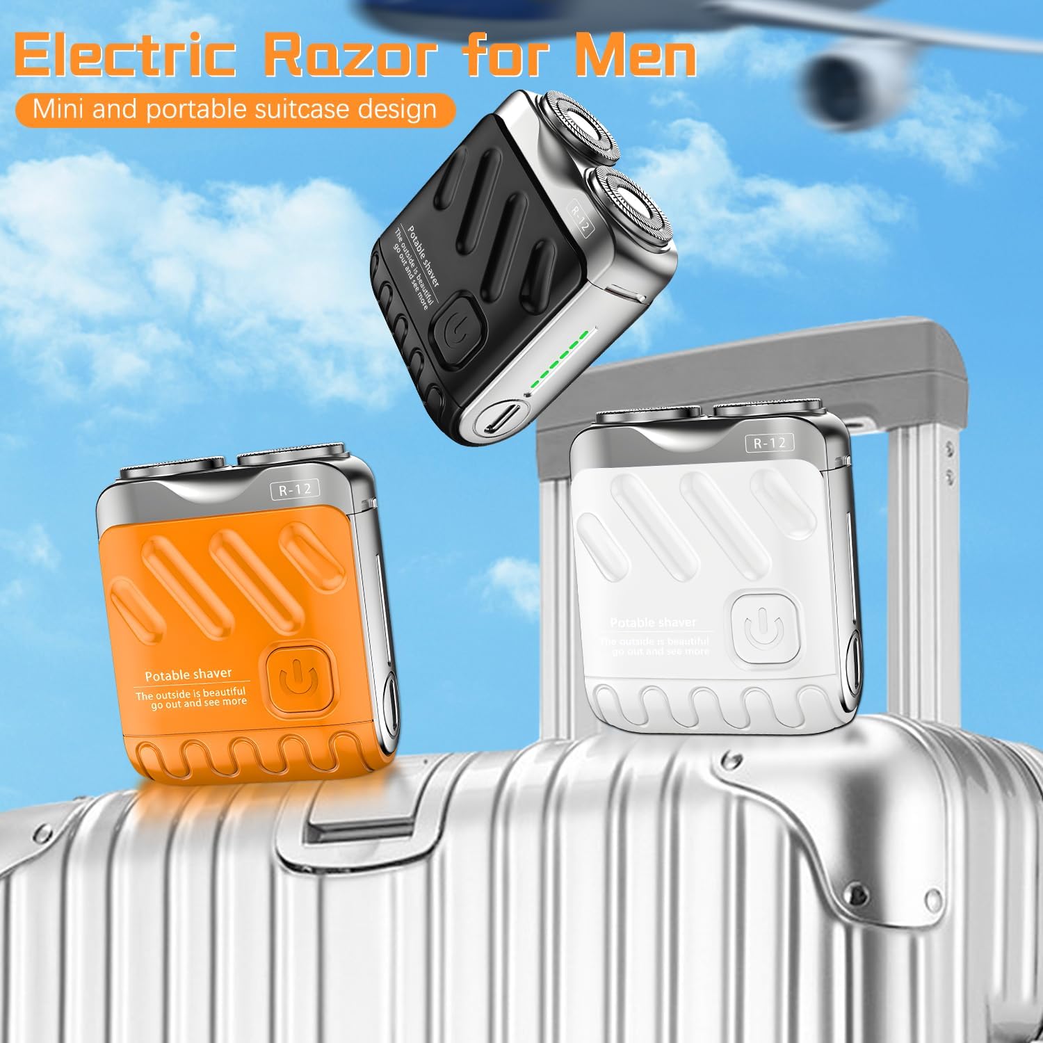 Mini Portable Electric Shaver,Electric Razor for Men,Luggage Electric Shaver,Beard Shaver and Portable Suitcase Design,Double-Ring Magnetic Cutter Waterproof for Home Travel (Black)