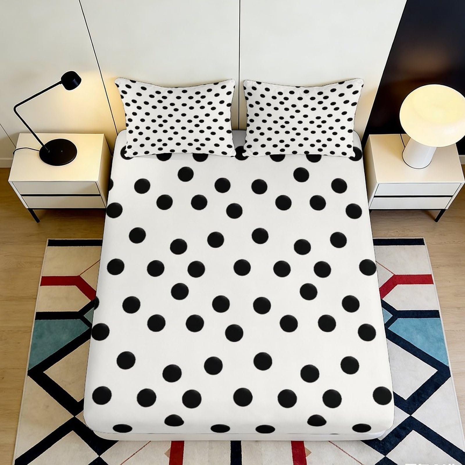 Pnayamiorkfel Style-3 3D Printed Black Polka Dot Fitted Sheet Microfiber Non Slip Bed Sheet For Bedroom Guest Room Mattress Decor 90X200x25cm