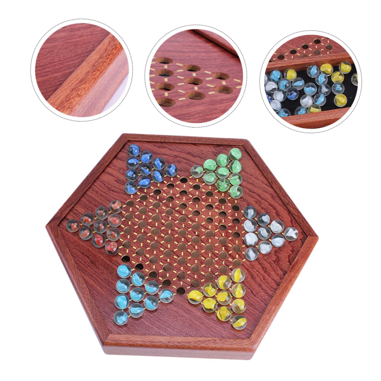 Damas Chinas de Madera Hexagonales con Cajón, 1 Juego Marrón