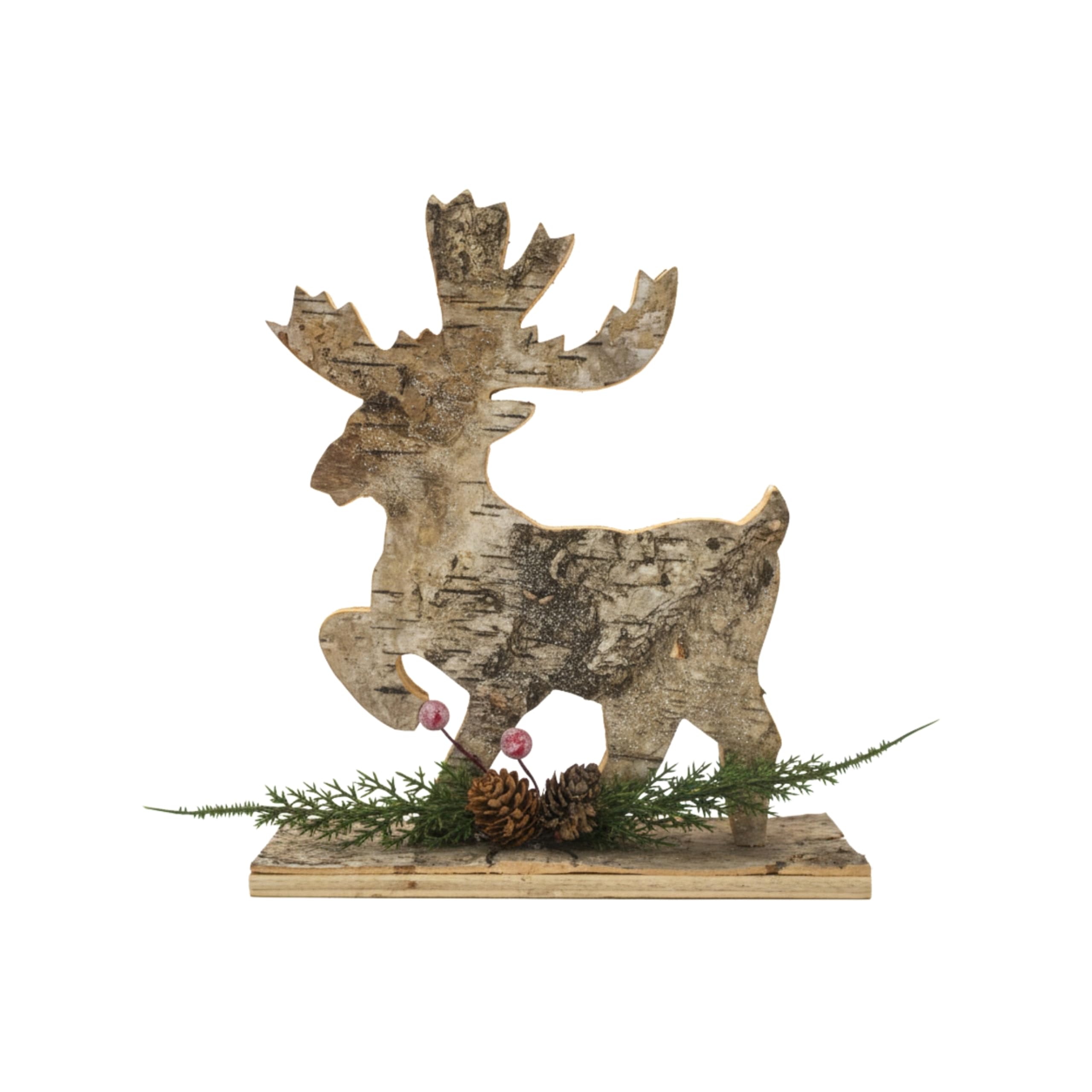 Shatchi 20Cm Reindeer Shape Birch Bark Wooden Christmas Table Top Decoration from B&Q