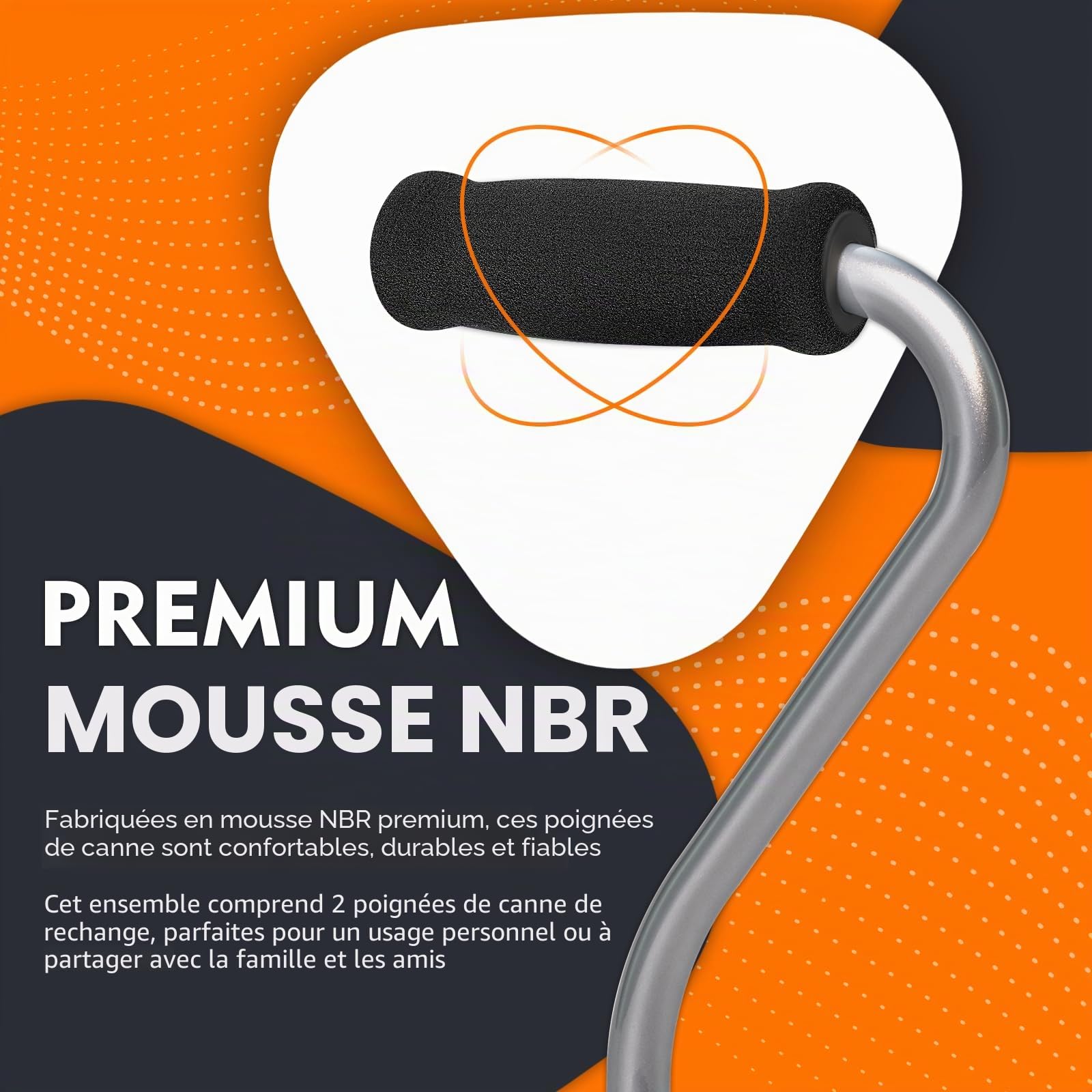 supregear Poignée de Canne, Remplacement Poignées en Mousse pour Canne de Marche et Béquille, Poignée Mousse pour Guidon de Vélo, 4,53 x 0,98 x 0,98 Pouces