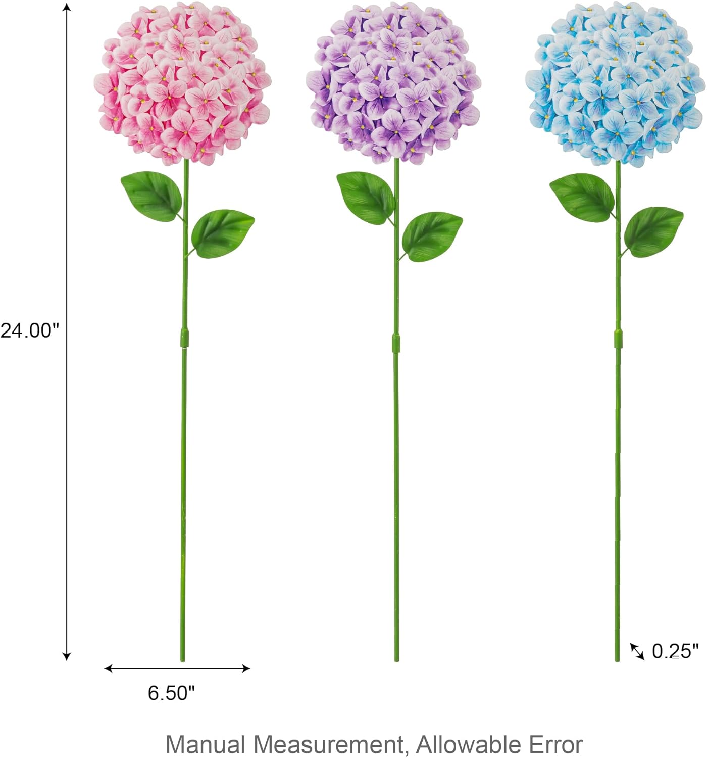 Glitzhome Set of 3 Hydrangea Garden Stakes, Metal Flower Yard Art with Hand Painted Color Finish and Detachable Stake, Iron Spring Lawn Patio Wall Decor, 24 "H