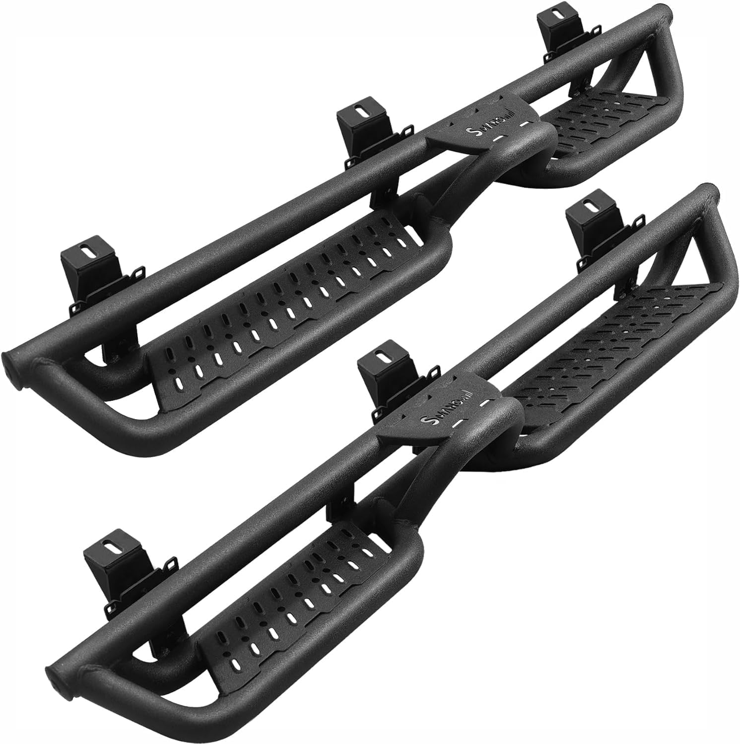 Running Boards Compatible with 2018-2024 Jeep Wrangler JL 4 Door. Wrangler JL Two-Stair Layout Side Steps Black Powder Coated Nerf Bar., BXQ55835-C