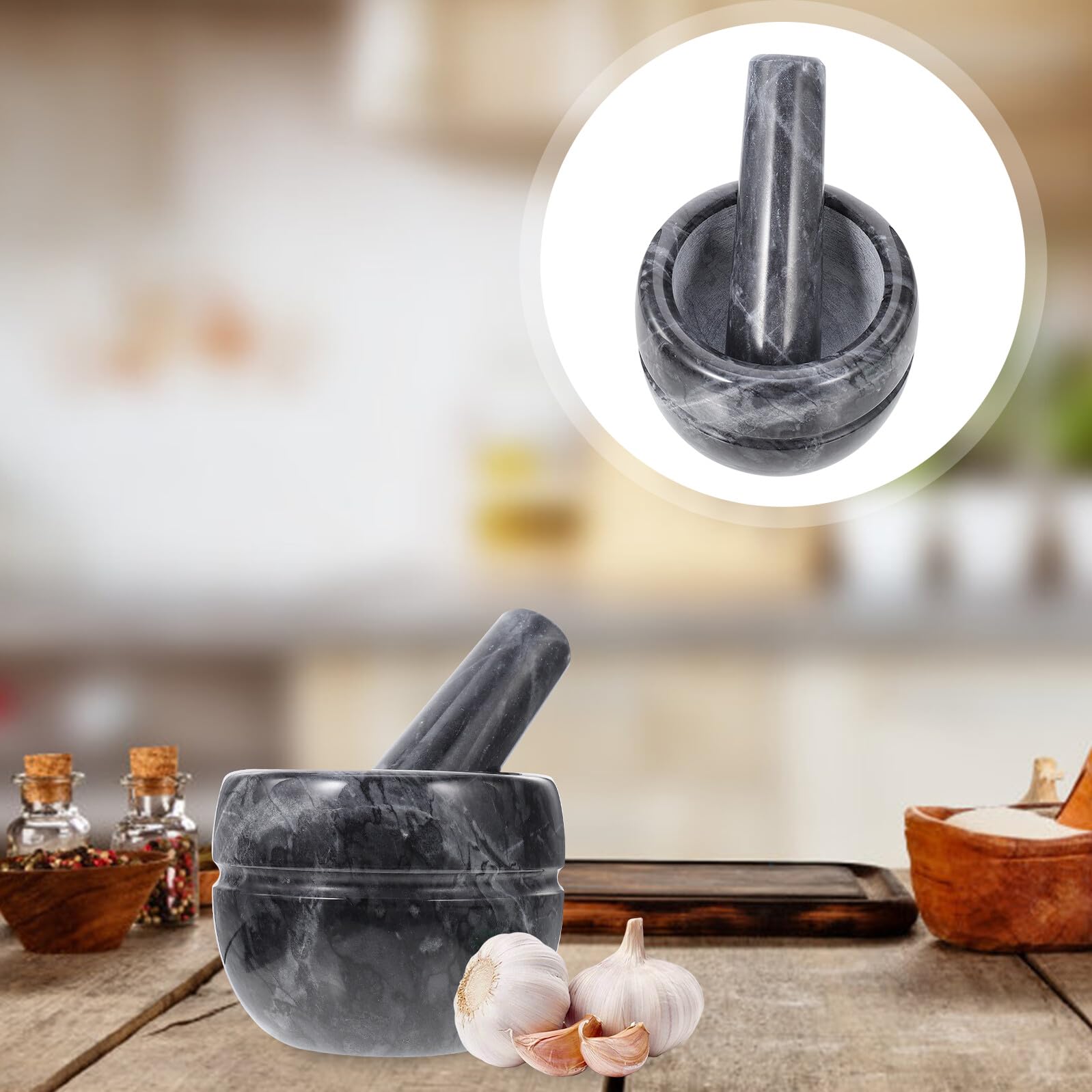 Cabilock Marble Knoblauchstampfer Küchenhelfer Schwarz Ergonomisch Küchen Gadget zum Frischen Zerkleinern von Knoblauchpaste und Gewürzen