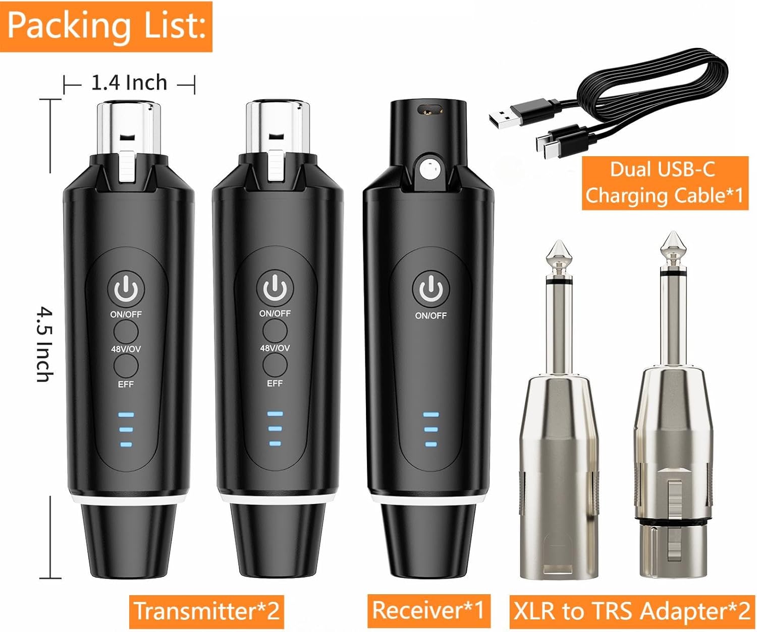 Wireless XLR Microphone System (2 Transmitter & 1 Receiver) 2.4Ghz, XLR Mic Adapter for Dynamic Microphone, Audio Mixer, Electric Guitar Bass, 48V Phantom Power for Condenser Mic, 160ft Range - Image 8