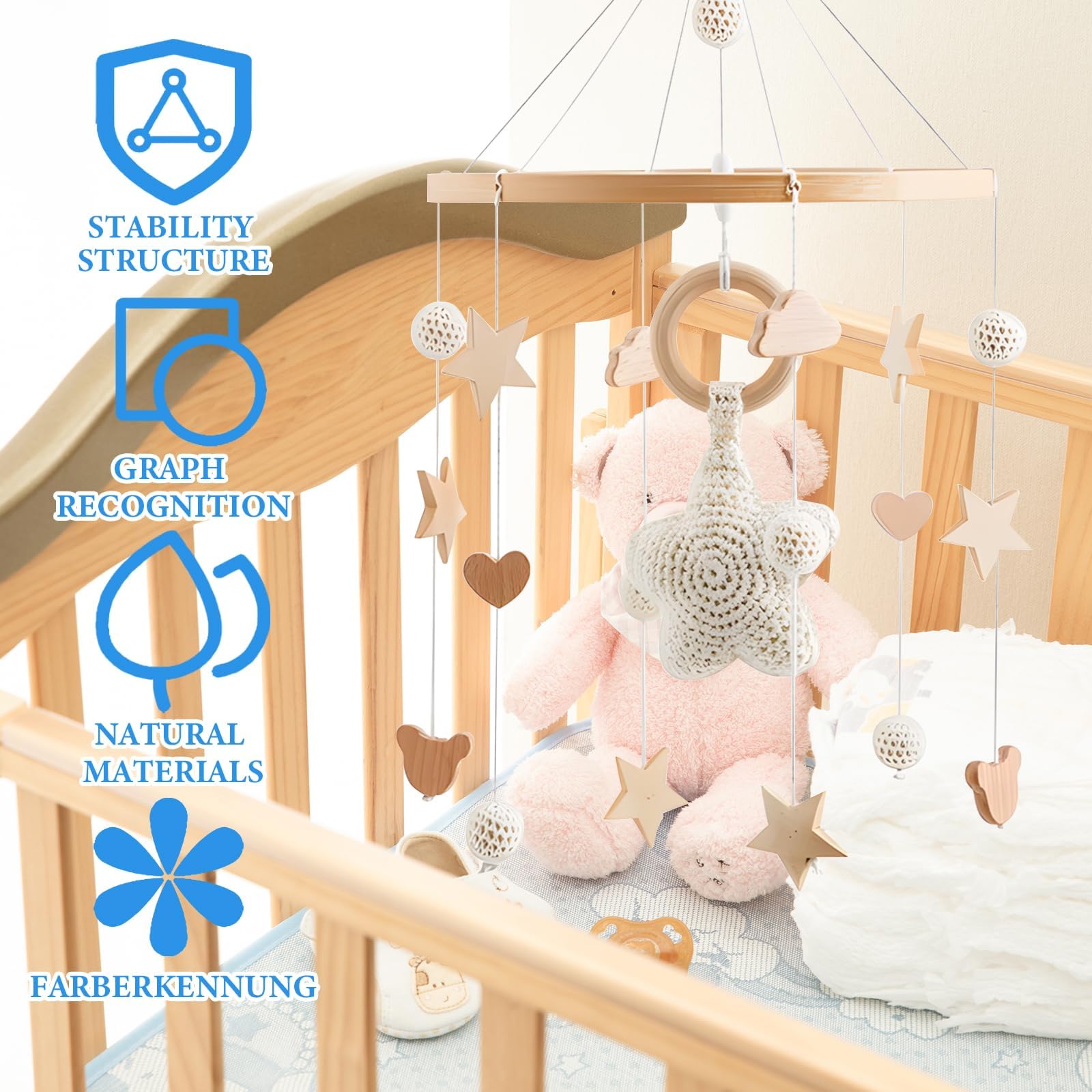 Cuna Móvil Para Bebé Móviles Para Bebé Carillón De Viento Estampados De Estrellas, Nubes Y Osos. Ideal Tanto Para Niños Como Para Niñas.