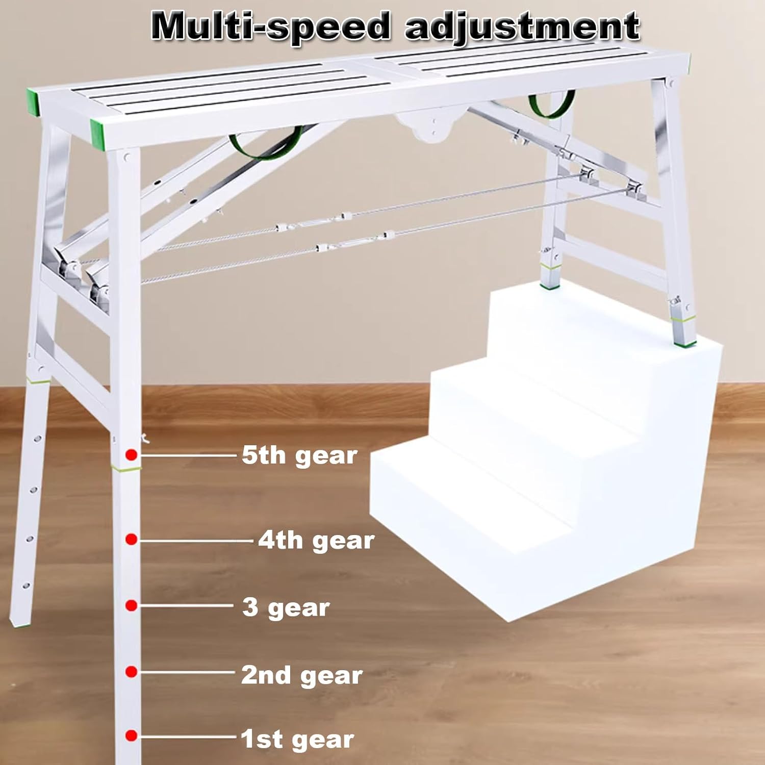 Portable Multipurpose Scaffolding Work Platform Scaffold Tower Ladder Stool Bench Adjustable Height, Folding Scaffolding Equipment, Galvanized Steel Welding, 800 Lbs Ma