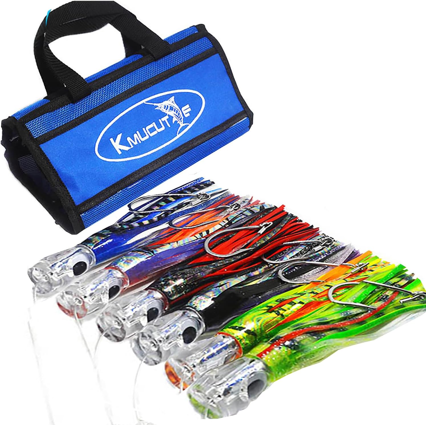 Kmucutie Set of 6 pcs 9 inch / 7 inch / 6.5 inch trolling Lure Marlin Tuna Dolphin Shark Big Game deep sea Fishing Lures Included Mesh Bag
