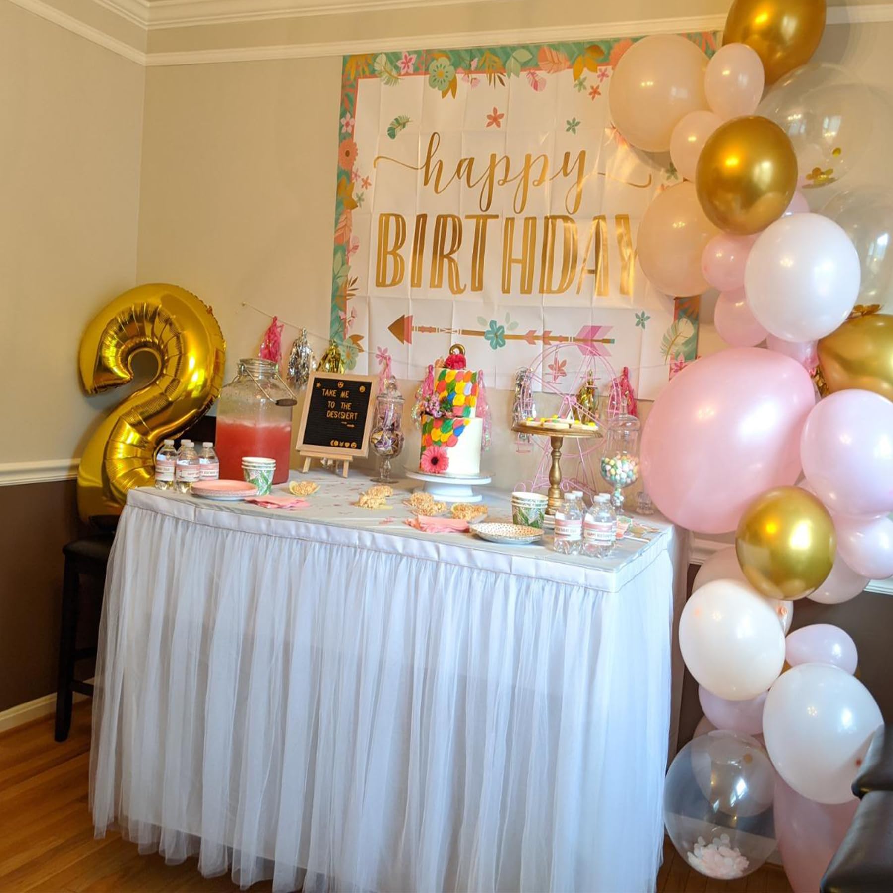 Tüll-Tischröcke für rechteckige Tische, 1,8 m 2,4 m, 2-lagig, goldfarben, glitzernd, Rüschen, Tüll, Tutu, Tischrock, 4,3 m lang, für Hochzeit, Geburtstag, Party, Babyparty, Kuchen, Dessert-Tische