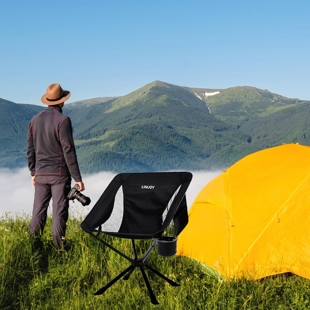 Lightweight Portable Camping Chair,Folding Camping Chair for Adults Support up to 300lbs with Cup Holder,Storage Bag (black)