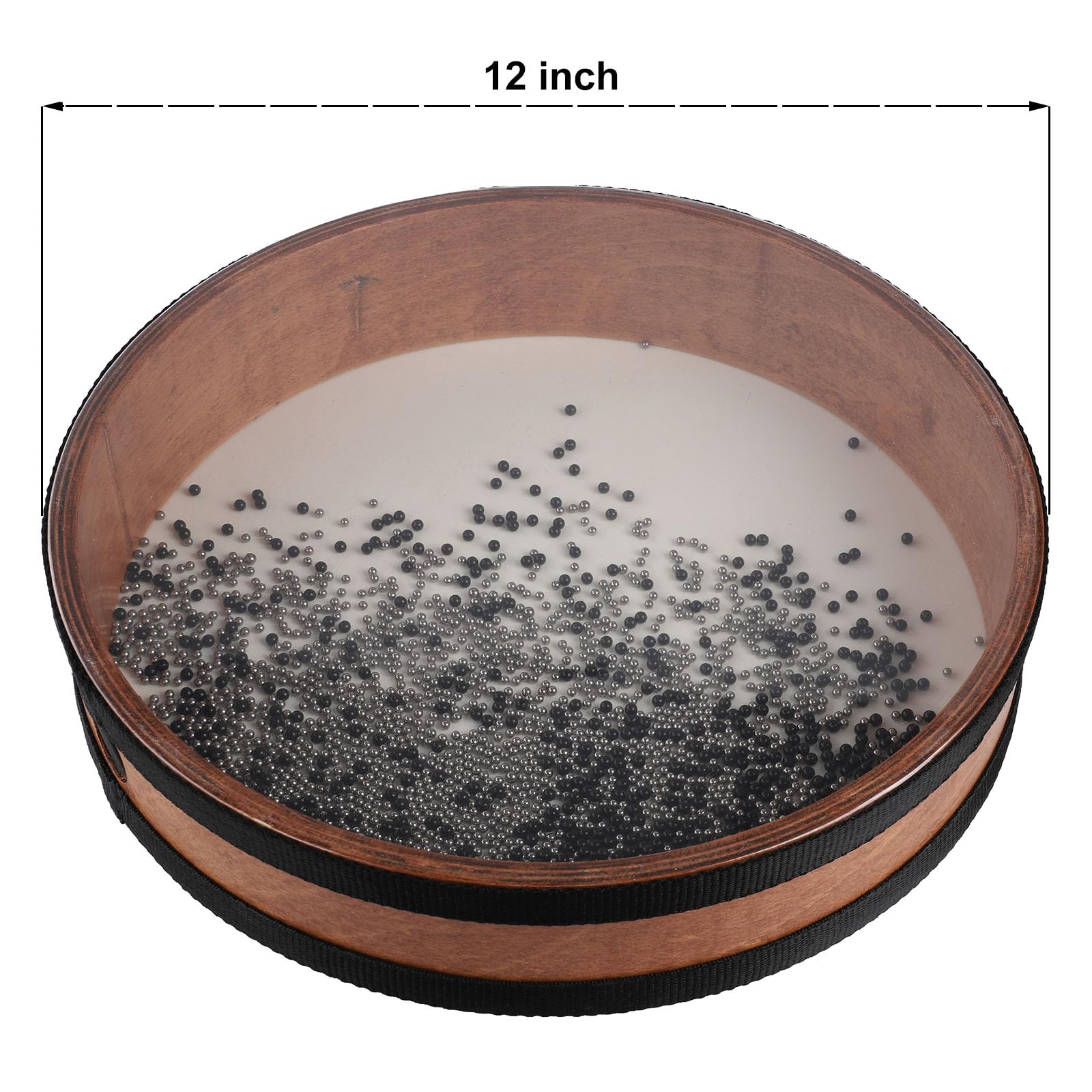 Ocean Drum - Tambor de 12 pulgadas con cabeza de tambor de piel de cabra, cuentas de acero y plástico, bolsa, instrumento de curación de sonido para yoga, meditación y relajación