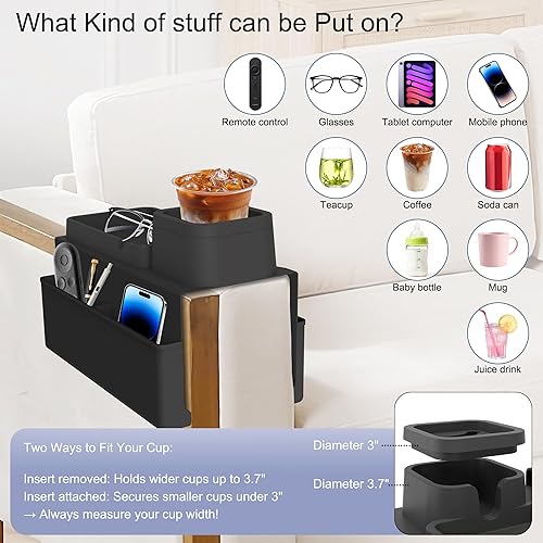 Miniatura 4 de KindGa Posavasos para bebidas con soporte, bandeja para portavasos de sofá, mesa de brazo de silicona para sofá, posavasos antideslizantes, color