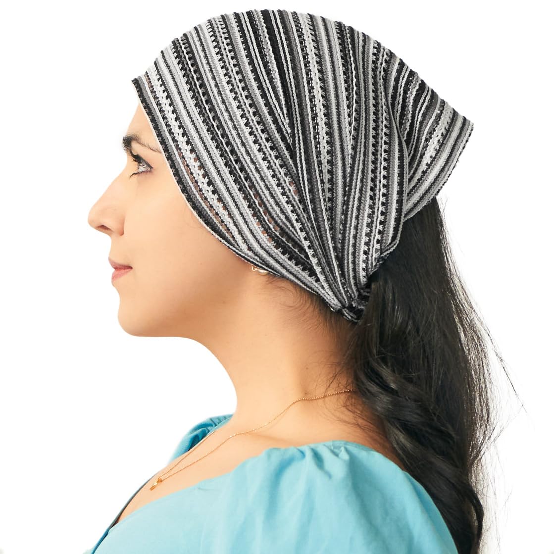 Breites Sommer-Stirnband für Damen & Herren, Leichtes Mesh Bandana, Häkel-Haarband Hipster Strick, Atmungsaktiver Crochet Schwarz