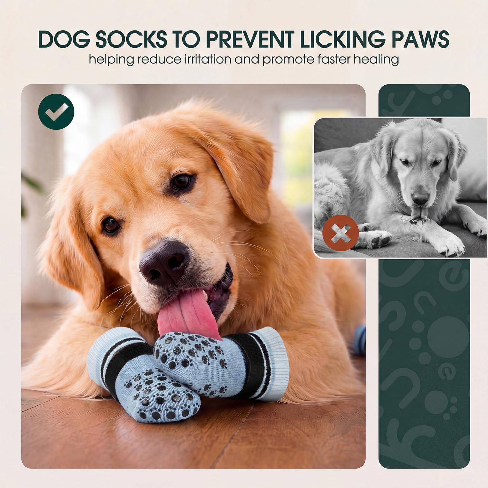 Kuoser Dog Socks, Non-Slip Dog Grip Sock for Hardwood Floors, No Twist Dog Boots & Paw Protectors 4 Pcs Anti-Scratch Hot Pavement Winter Snow Socks for Small Medium Large Senior Dogs, Grey M — view 4