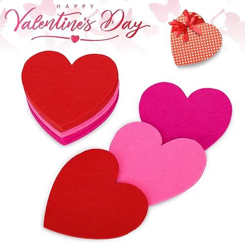 Miniatura 6 de Whaline Juego de 15 posavasos de fieltro para San Valentín, diseño de corazón rojo y rosa, posavasos absorbentes antideslizantes para protección de