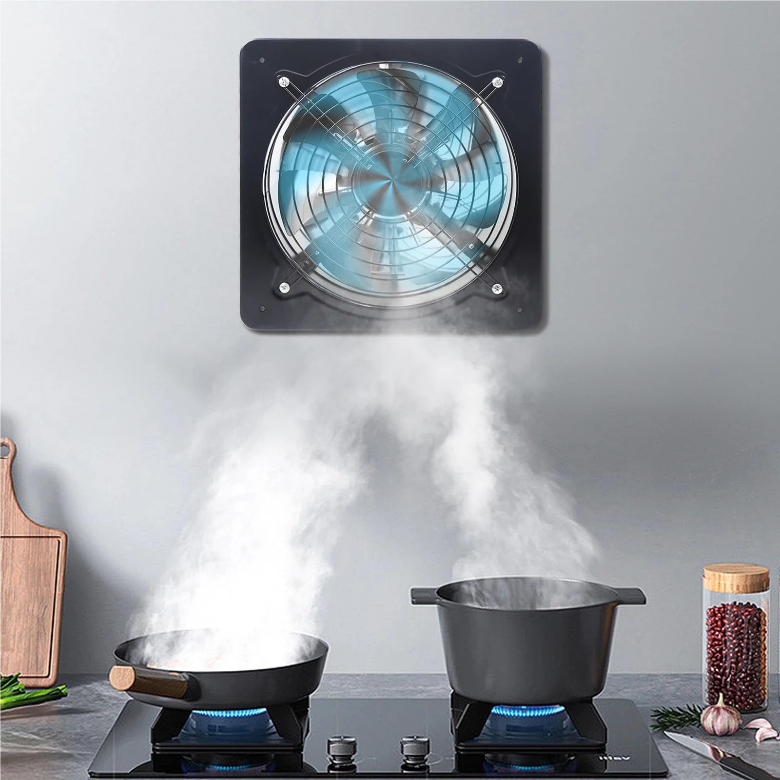 Extractor de aire 12 pulgadas, 7 aspas, for cocina, acero al carbono Comercial