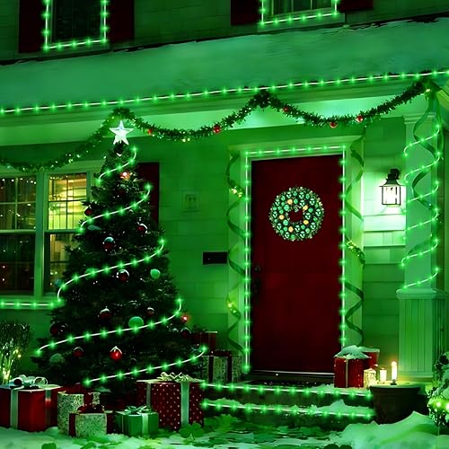 Miniatura 6 de YEGUO Luces solares de Navidad impermeables para exteriores, 2 paquetes de 100 luces LED de 33 pies cada uno, 8 modos de luces en tubo fino