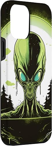 Vista 3 de iPhone 15 Pro Max Cute Green Alien Head UFO Space Face Alien Case