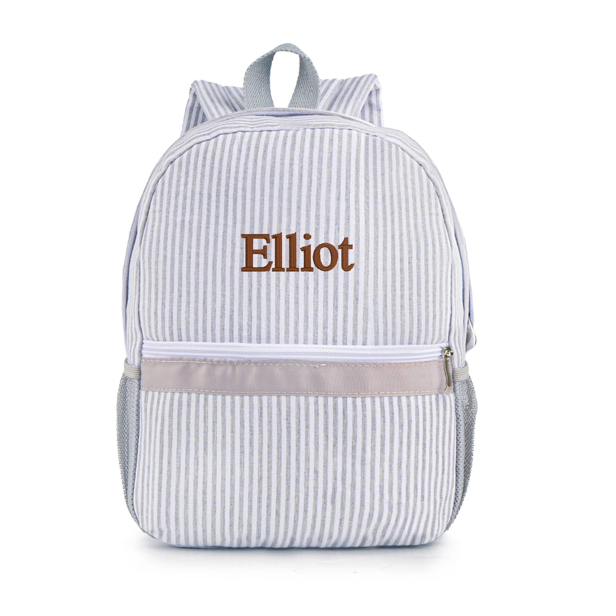MT WORLD Kids Toddler Personalized Preschool Child Preppy Seersucker Toddler Bookbag (Gray)