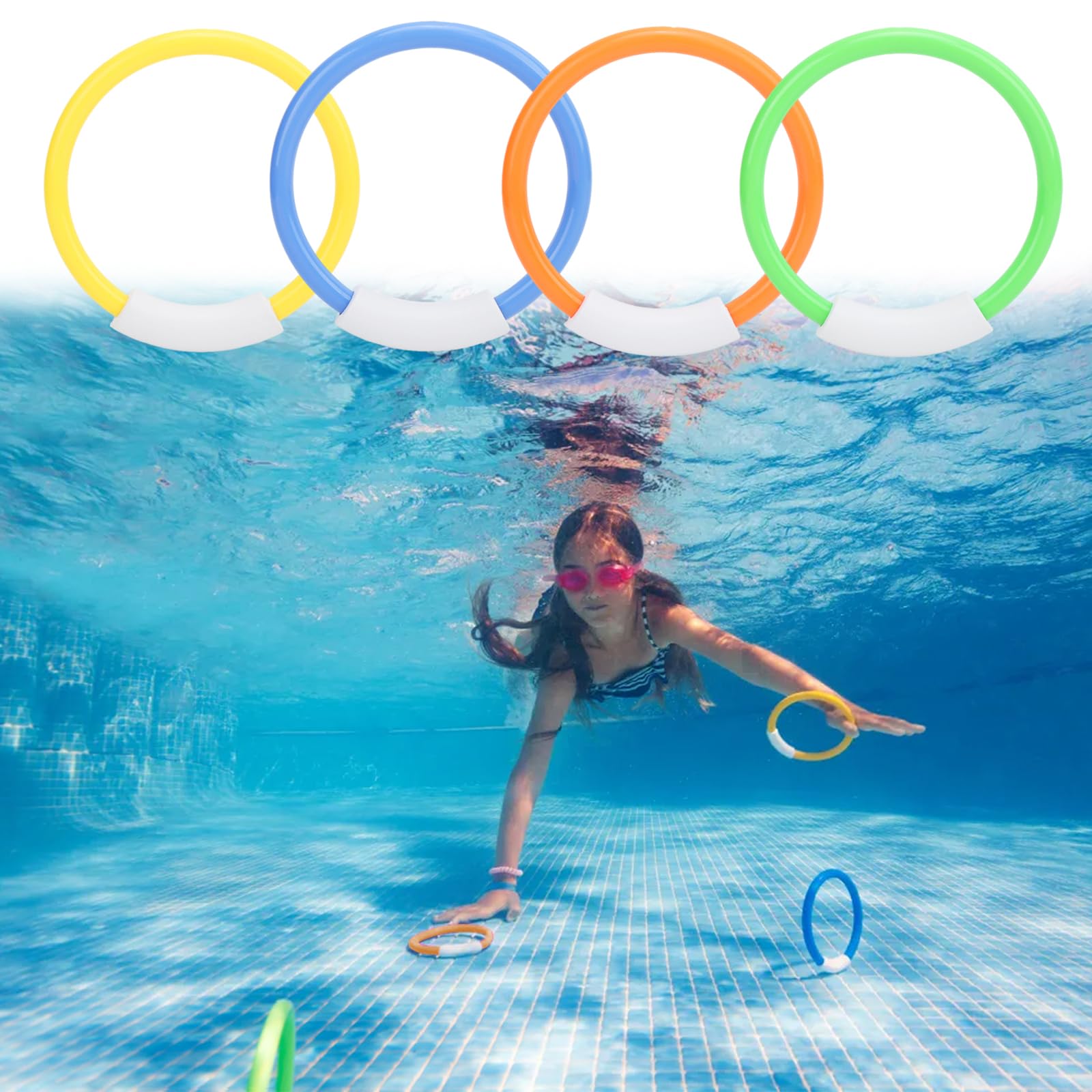 4pcs Pool Dive Rings,Colorful Water Diving Toys,Underwater Swimming Pool Toy Rings, Underwater Fun Toys, for Party Speed and Agility Practice Games, Colorful Water Diving Toys,4pcs Pool Dive Rin