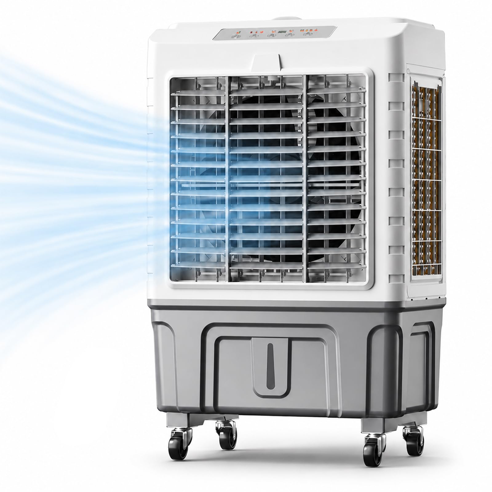 Jswhybd White/Gray 150W Remote Control Evaporative Swamp Cooler, 50L Water Air Cooler With Auto Swing, 3 Speed Portable Cooling Fan Cools 25–30㎡ Indoor & Outdoor 50 * 37 * 88Cm
