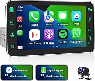 UNITOPSCI Single Din Car Stereo Compatible with Apple CarPlay Android Auto, 8 Inch Detachable Touch Screen GPS Bluetooth Hands-Free Mirror Link FM/AM Radio Car MP5 Player USB SWC EQ + Backup Camera
