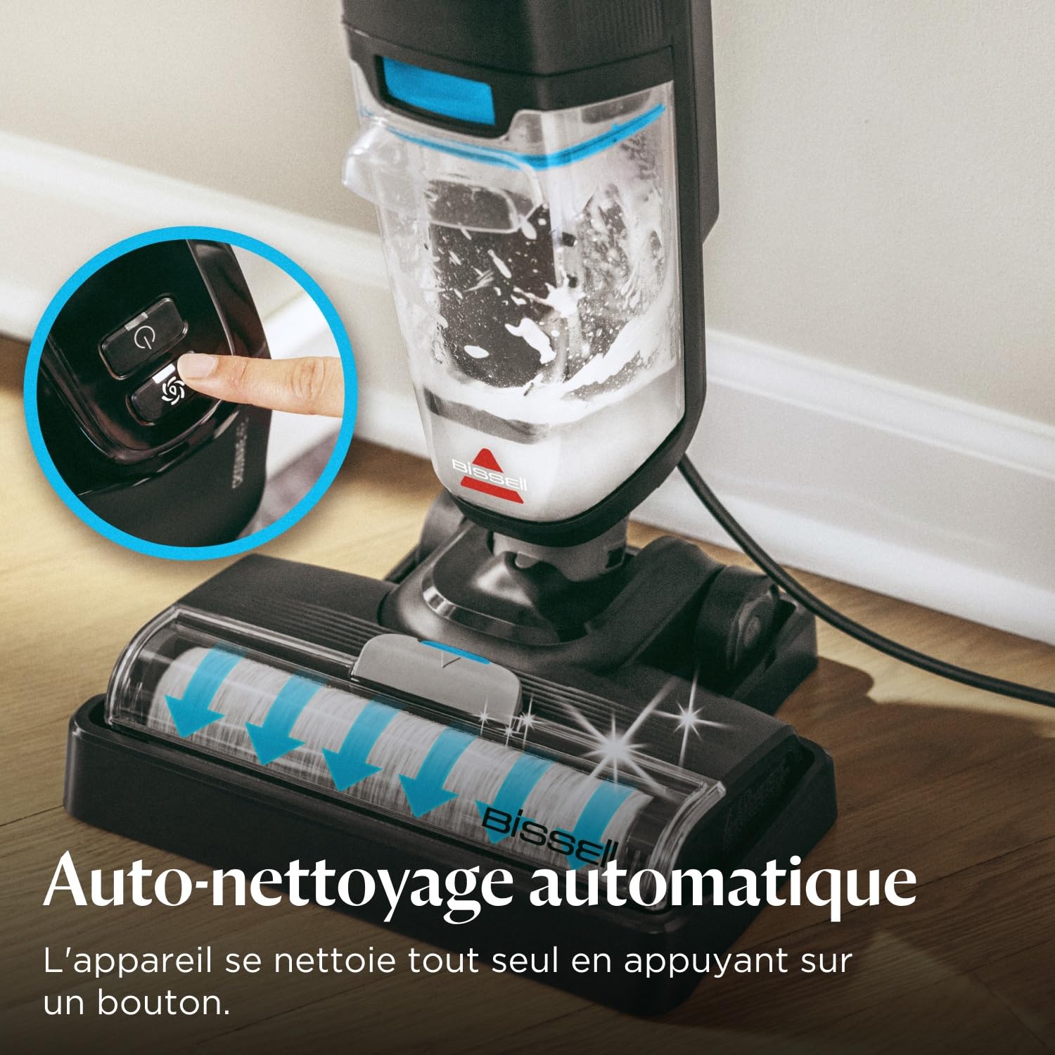 BISSELL CrossWave HF2, Aspirateur Balai Laveur à Câble, Aspire & Lave en Même Temps, Nettoyeur Eau et Poussière Léger & Puissant, Aspirateur Balai Sec et Humide, Seulement pour Sols Durs, 3845N