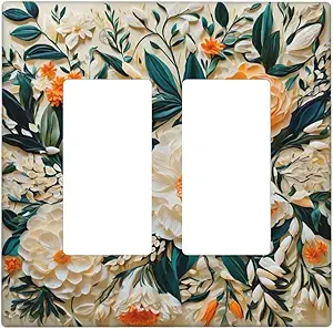 Decorative Outlet Covers Rustic Big Flowers Abstract Floral 2 Gang Wall Plate Double Rocker Two Switch Wall Cover Plate Light Switch Cover Plate Faceplate for Country Bedroom Home Decor