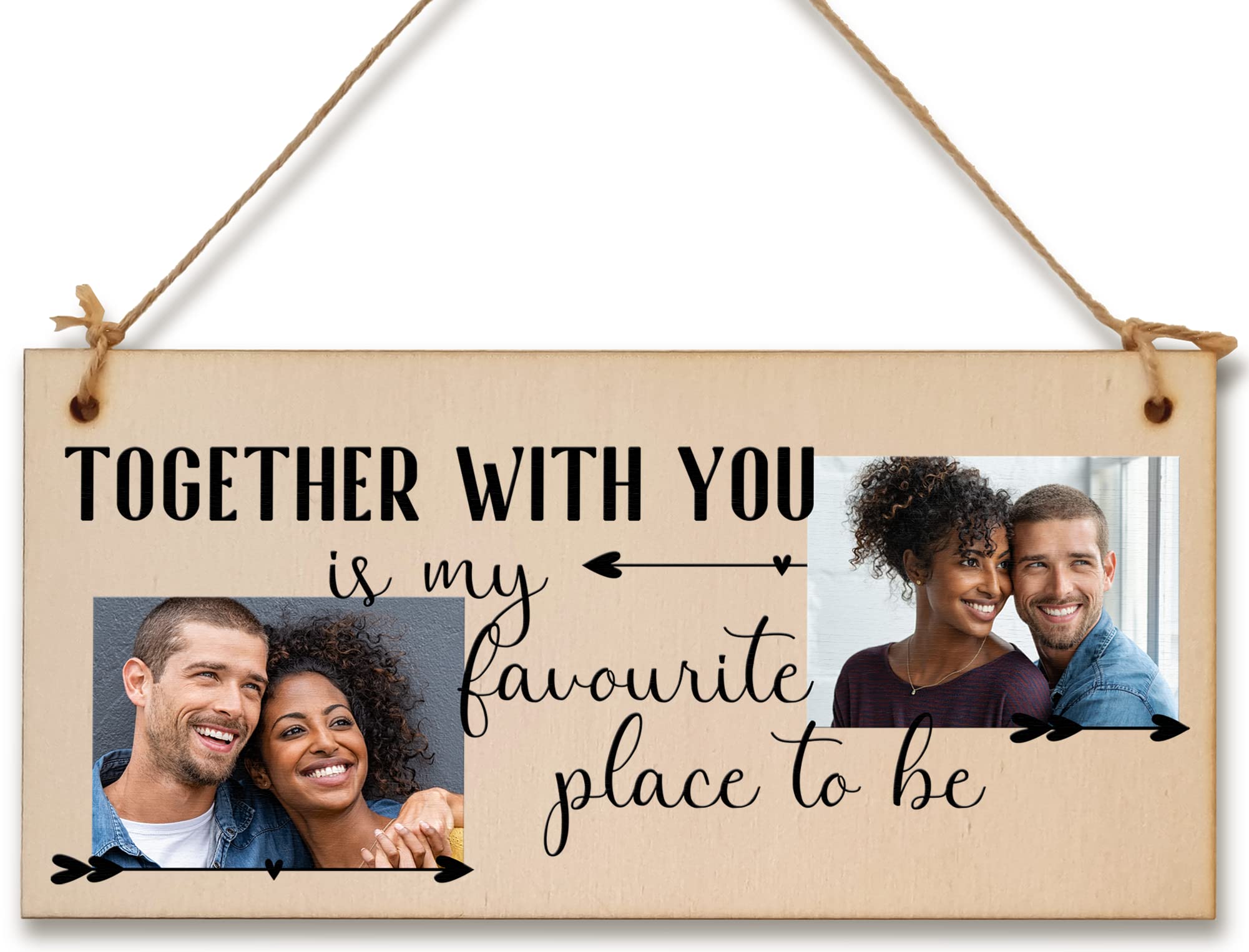Personalised Wooden Plaque with Photo Together is my Favourite Place Romantic Valentine's Anniversary Keepsake For Him Her Hanging Gift