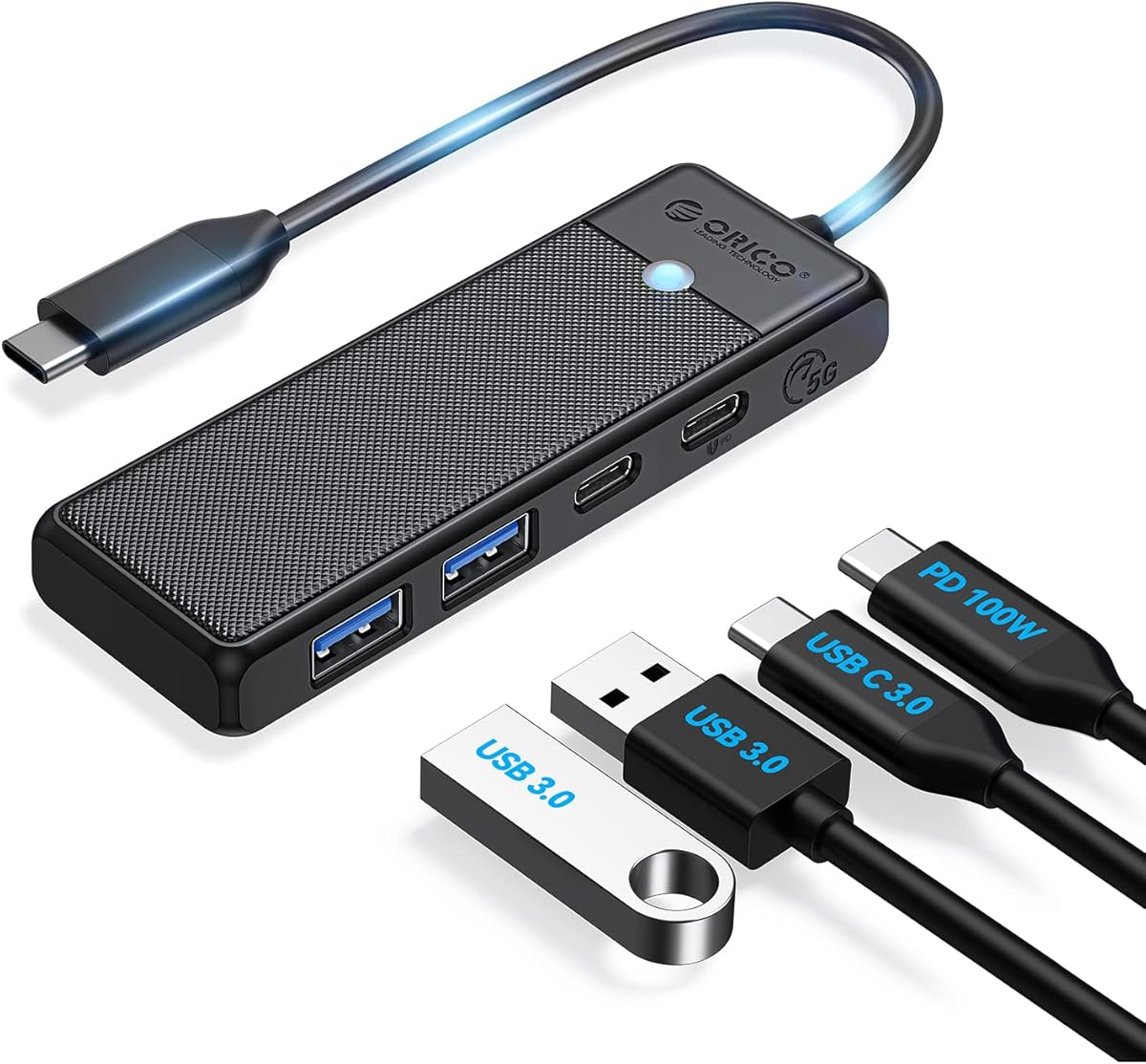 ORICO USB C Hub 4-in-1 USB C to USB Multiport Adapter with 100W Power Delivery, USB-C Data Port, 2 USB 3.0 Data Ports, USB C Splitter for MacBook Pro, MacBook Air, iPad Pro, XPS, and More