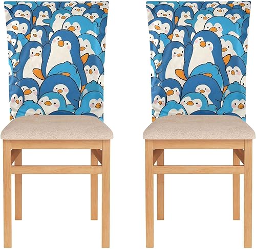 Miniatura 2 de Cute Cartoon Penguin Blue Decorative Dining Chair Covers for Home, Restaurant, Banquet Washable Dining Table Chair Covers protectores de sillas para