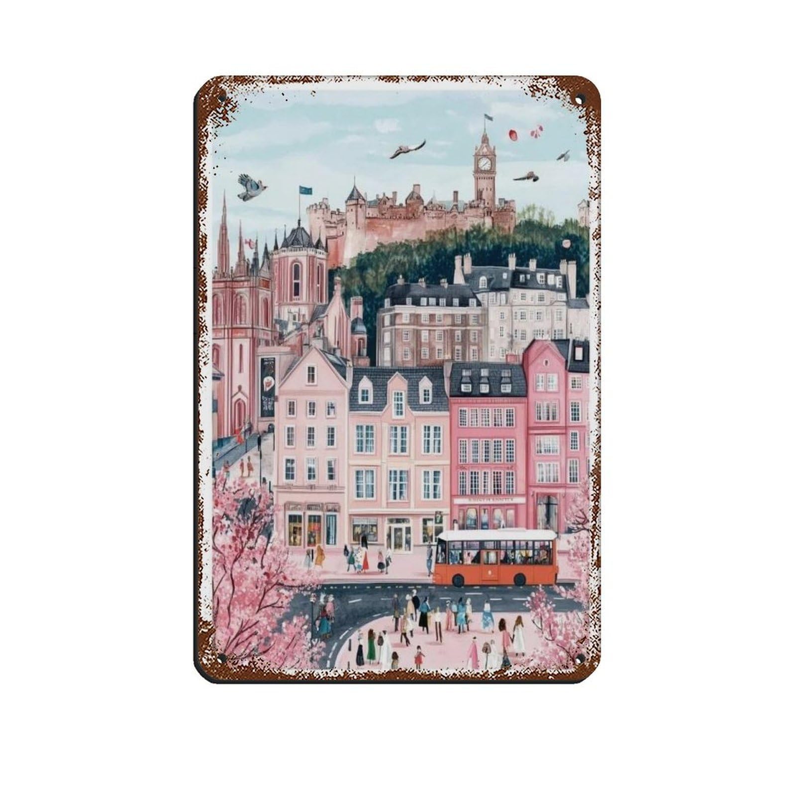 Lxwnze 20L X 30W Cm Edinburgh Poster, Edinburgh Art Retro Poster Metal Tin Sign Chic Art Retro Iron Painting Bar People Cave Cafe Family Garage Poster Wall Decoration 8X12inch(20X30cm)