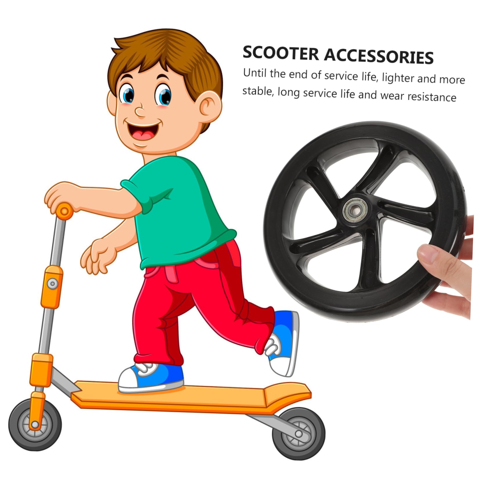 Veemoon Ruedas de Patinete de Pu de Alta Elasticidad 180 Mm Negras Rodamientos Silenciosas 2 Unidades para Scooter Eléctrico y Acrobático Uso Exterior y Recreativo