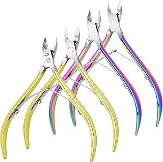 4 Packs Cuticle Nipper, Premium Stainless Steel Cuticle Trimmer for Manicure & Pedicure at Home/Spa/Salon [Gold and Rainbow Color]