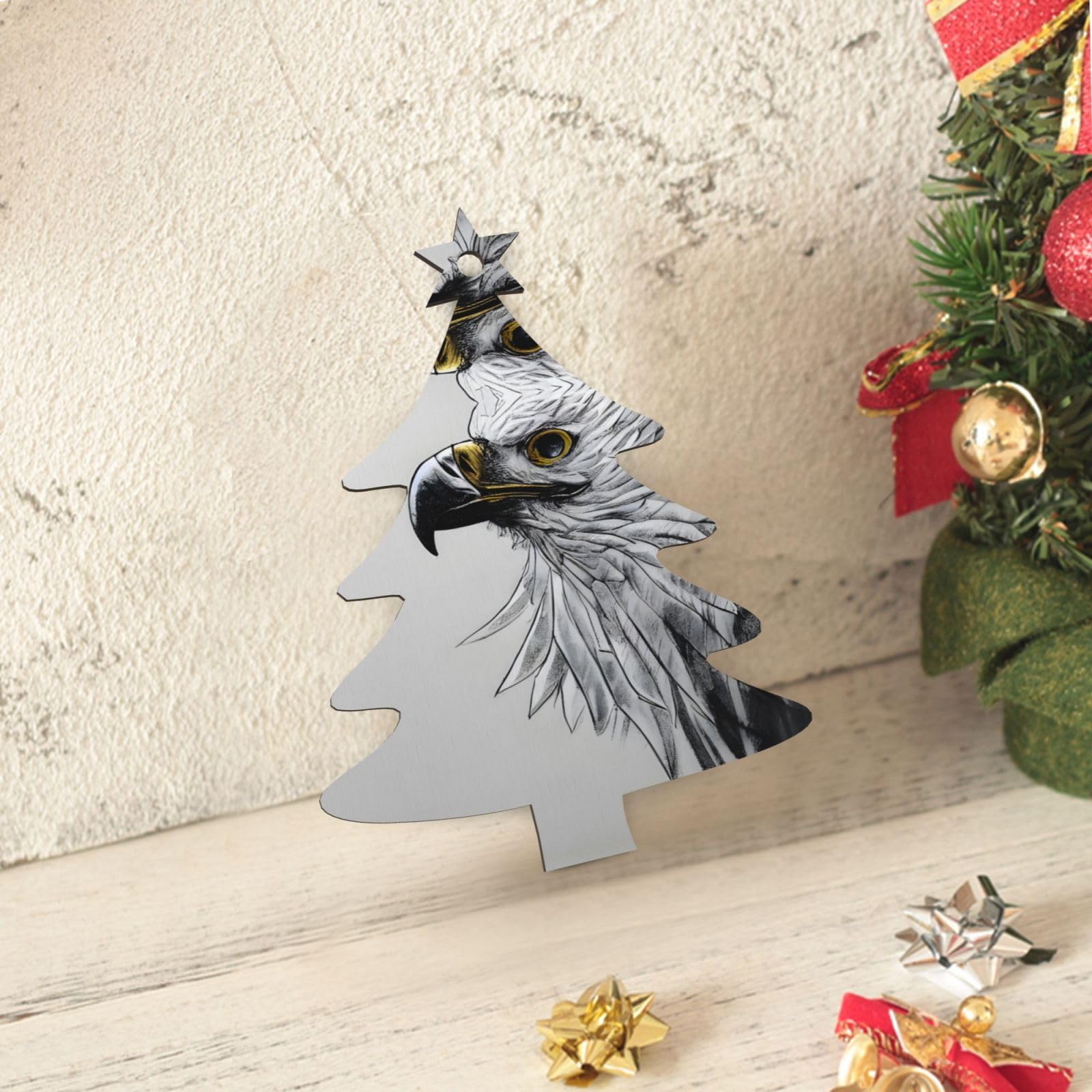 Sketching an Eagle Lot de 6 décorations de Noël scandinaves en bois naturel pour sapin de Noël rustique et confortable
