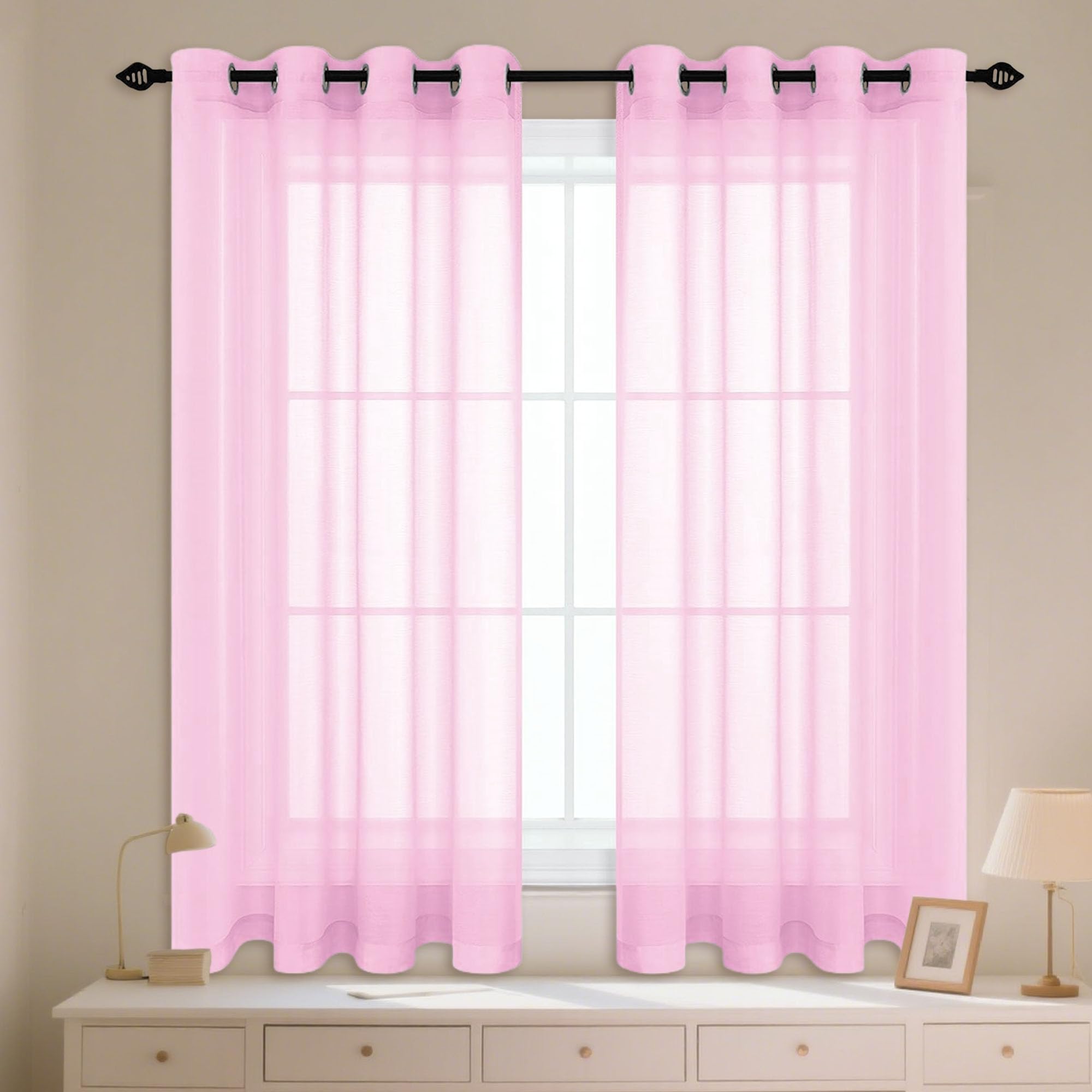 Rideau voilage oeillet 200x160 cm rose anti froid pour la decoration de chambre