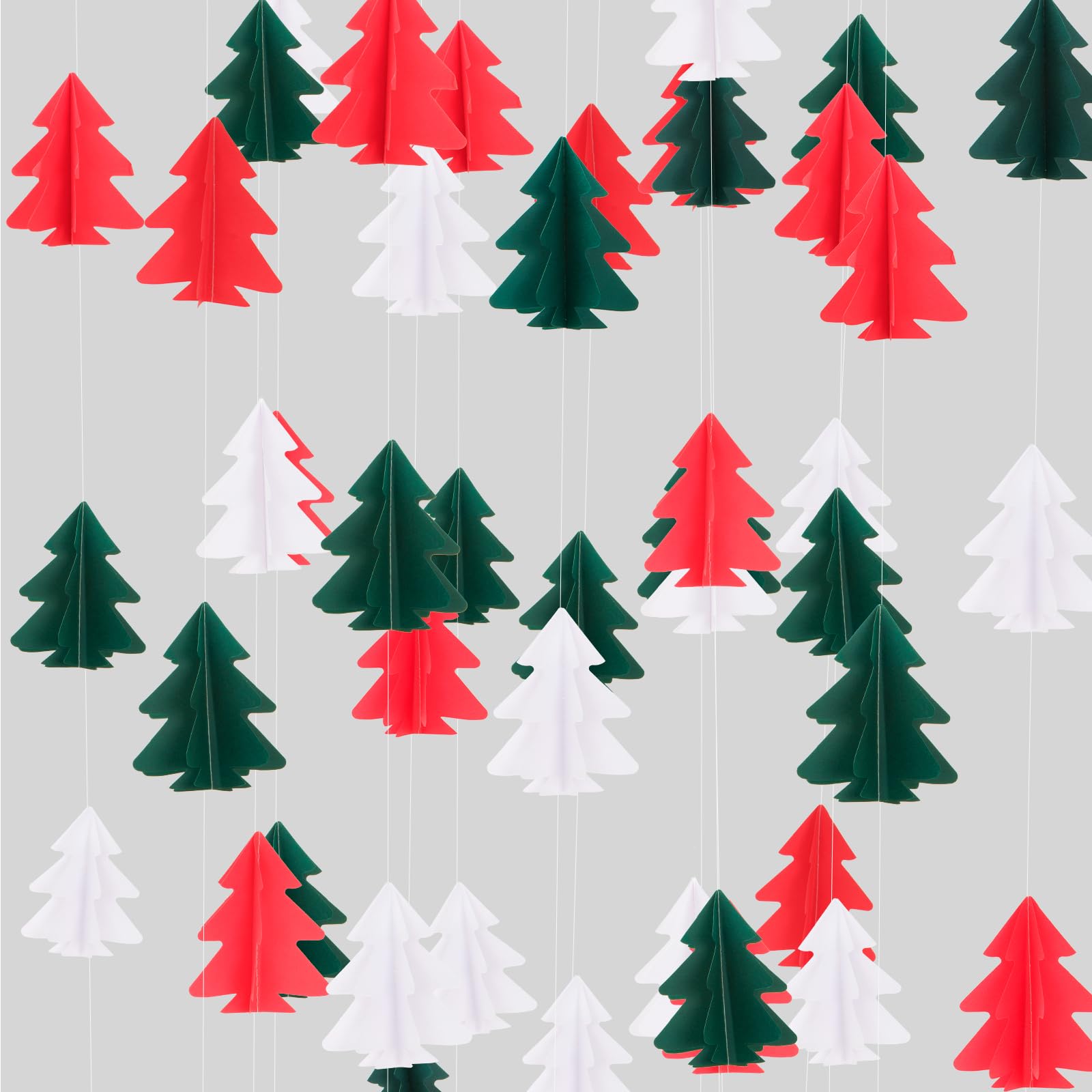jijAcraft 3D Christmas Tree Paper Garland: 2PCS Red Green White Tree Hanging Paper Streamer, 8M Hanging Bunting Decorations for Christmas Party Supplies