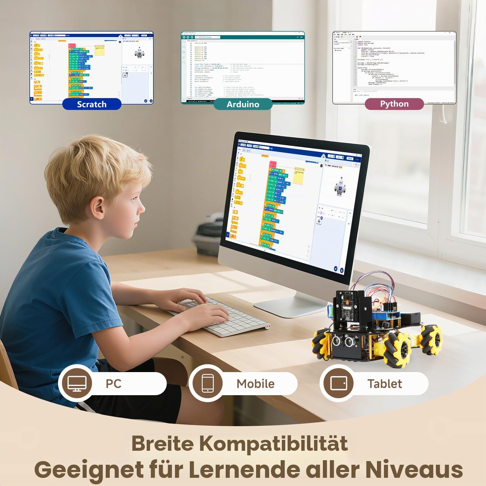 ACEBOTT Roboter Spielzeug für Kinder, Roboter Kinder mit 3-MP-Kamera, kompatibel mit Arduino und Scratch, App und Fernbedienung, Geschenk für Jungen, Mädchen, Jugendliche und Erwachsene